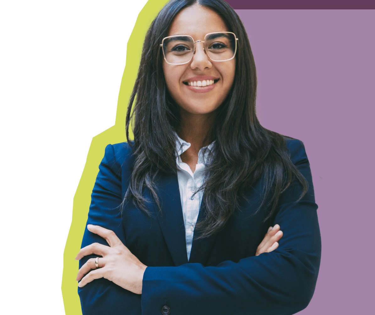 Woman in sut smiling